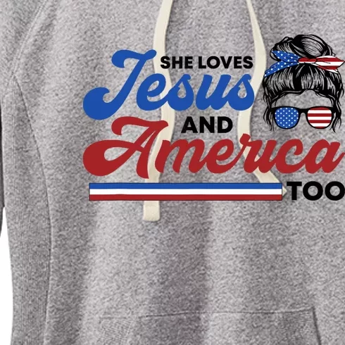 She Loves Jesus And America Too 4th of July Proud Christian Women's Fleece Hoodie