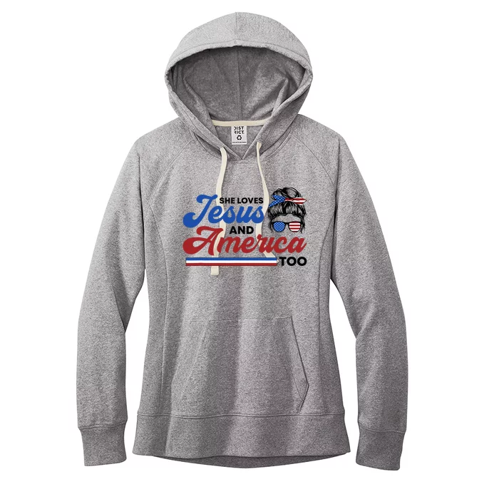 She Loves Jesus And America Too 4th of July Proud Christian Women's Fleece Hoodie