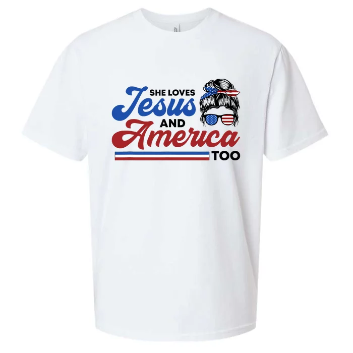 She Loves Jesus And America Too 4th of July Proud Christian Sueded Cloud Jersey T-Shirt