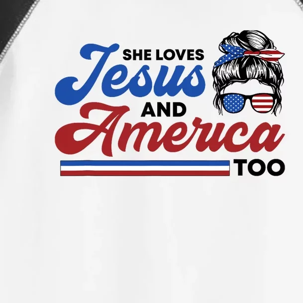 She Loves Jesus And America Too 4th of July Proud Christian Toddler Fine Jersey T-Shirt