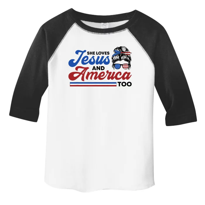 She Loves Jesus And America Too 4th of July Proud Christian Toddler Fine Jersey T-Shirt