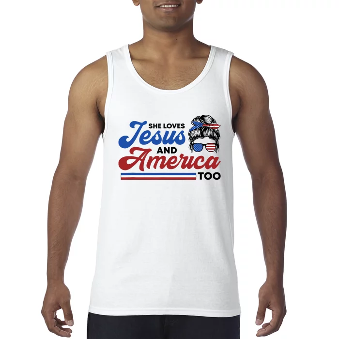 She Loves Jesus And America Too 4th of July Proud Christian Tank Top