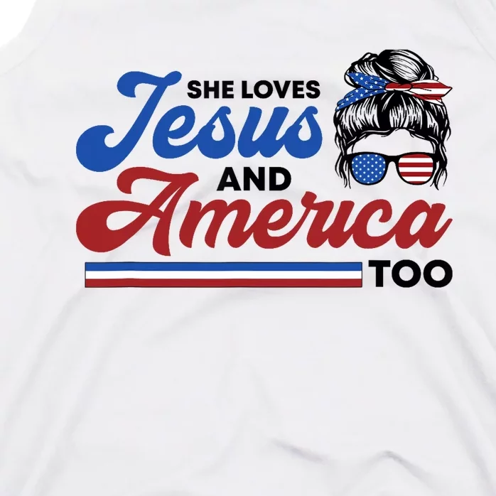 She Loves Jesus And America Too 4th of July Proud Christian Tank Top