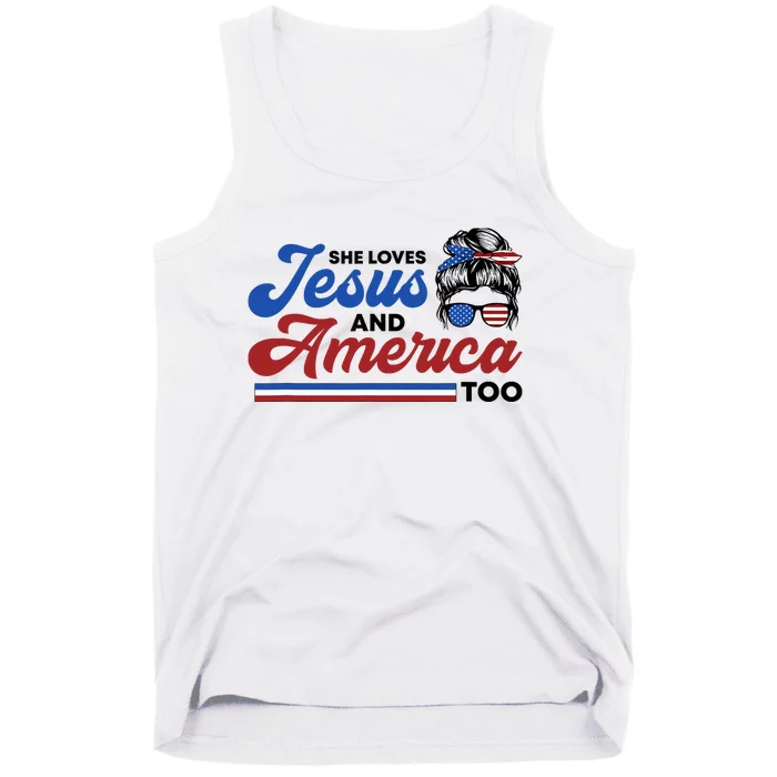 She Loves Jesus And America Too 4th of July Proud Christian Tank Top