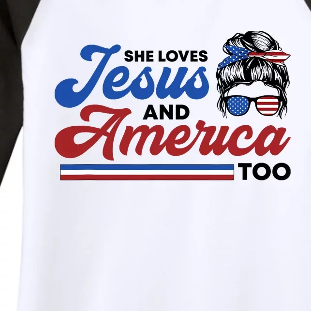 She Loves Jesus And America Too 4th of July Proud Christian Women's Tri-Blend 3/4-Sleeve Raglan Shirt