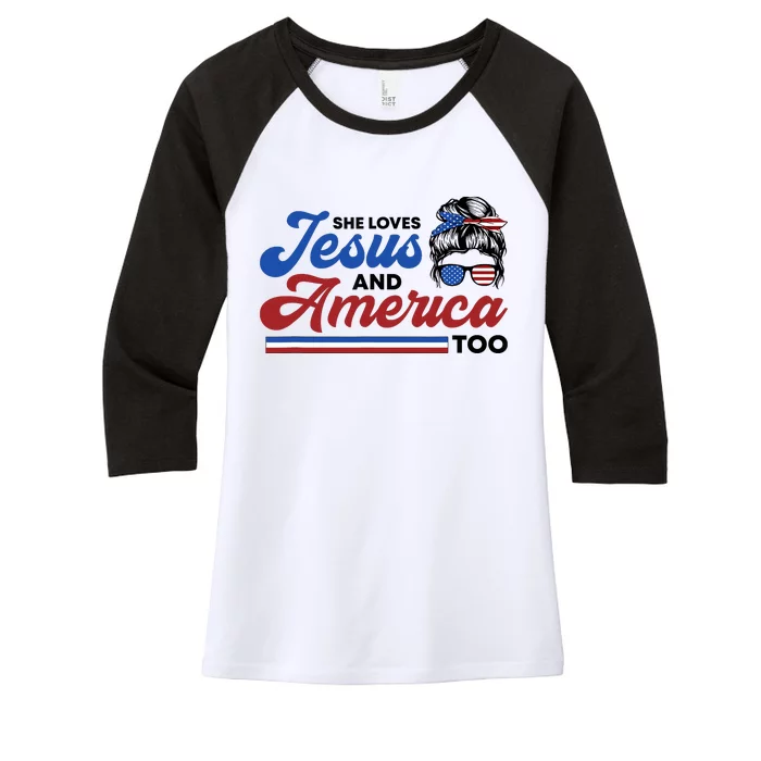 She Loves Jesus And America Too 4th of July Proud Christian Women's Tri-Blend 3/4-Sleeve Raglan Shirt