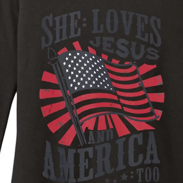 She Loves Jesus And America Too Flag Christian 4th Of July Womens CVC Long Sleeve Shirt