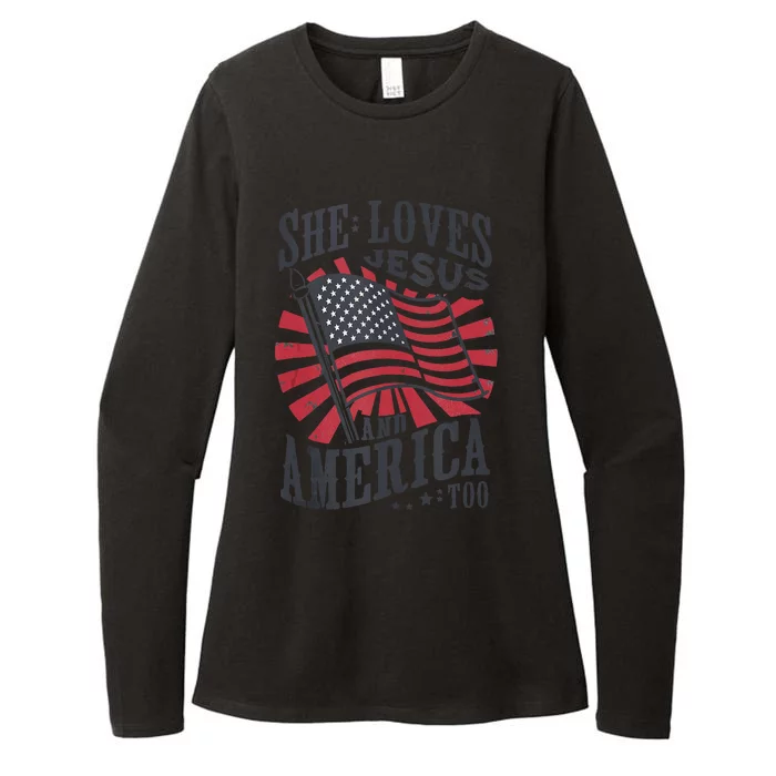 She Loves Jesus And America Too Flag Christian 4th Of July Womens CVC Long Sleeve Shirt