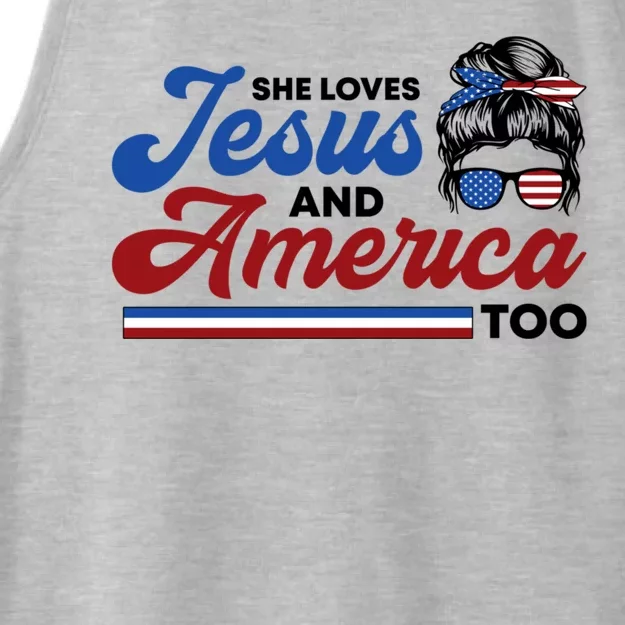 She Loves Jesus And America Too 4th Of July Proud Christian Ladies Tri-Blend Wicking Tank