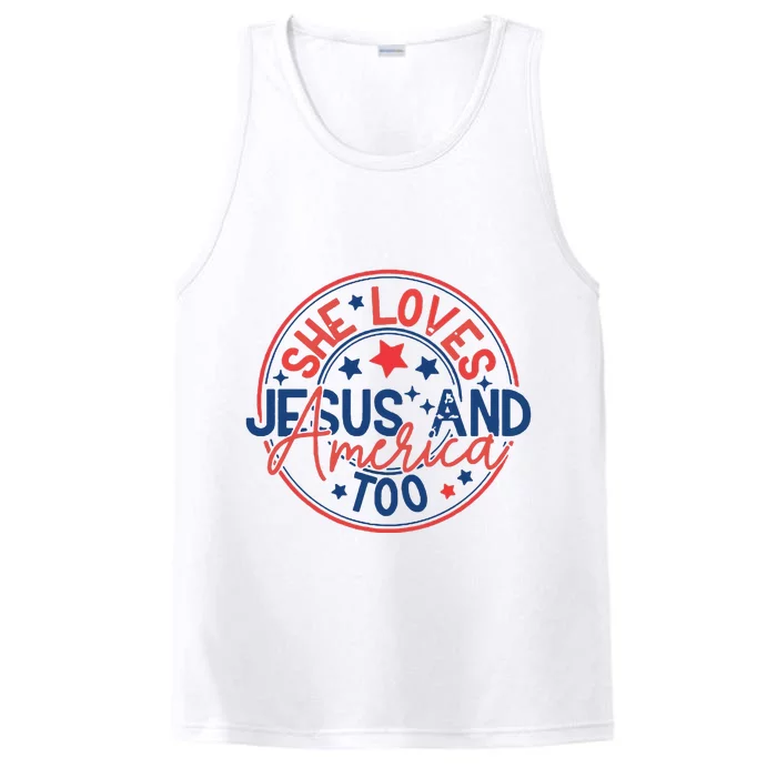 She Loves Jesus And America Too Performance Tank