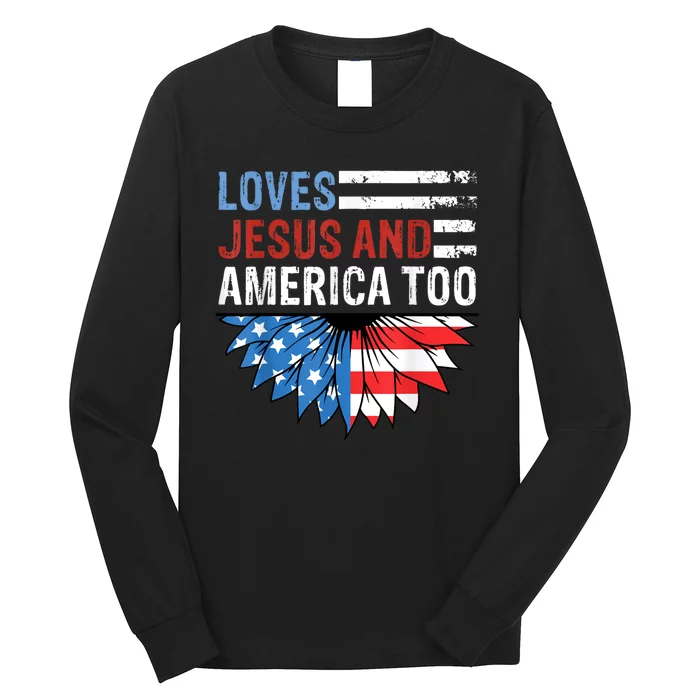 Sunflower Loves Jesus And America Too Christian 4th Of July Long Sleeve Shirt