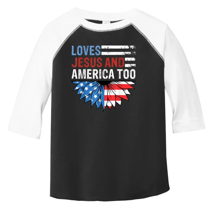 Sunflower Loves Jesus And America Too Christian 4th Of July Toddler Fine Jersey T-Shirt