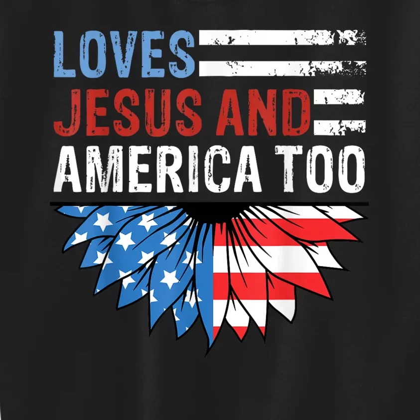 Sunflower Loves Jesus And America Too Christian 4th Of July Kids Sweatshirt