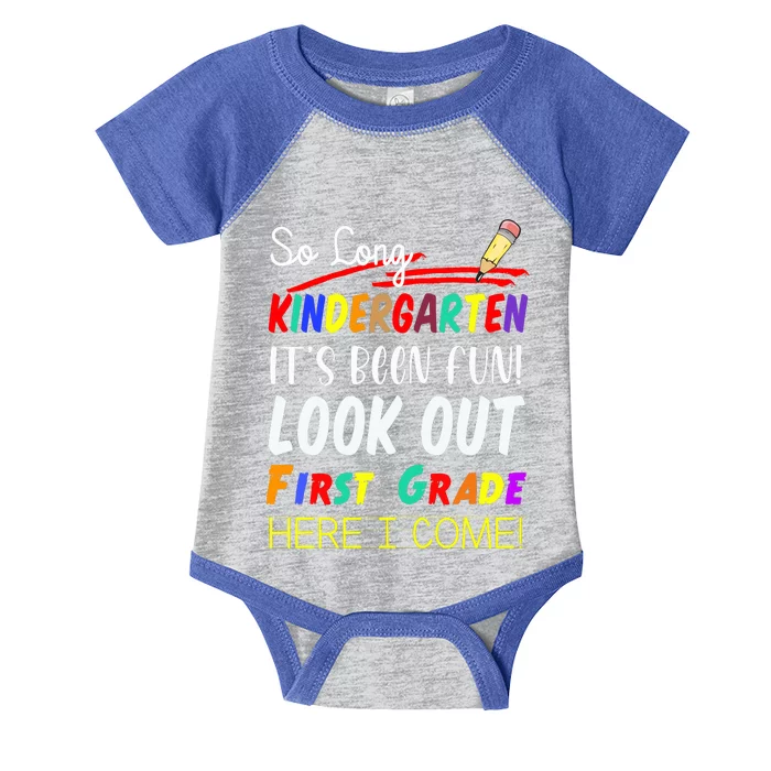 So Long Kindergarten Here I Come 1 Grade Graduation Fun Infant Baby Jersey Bodysuit