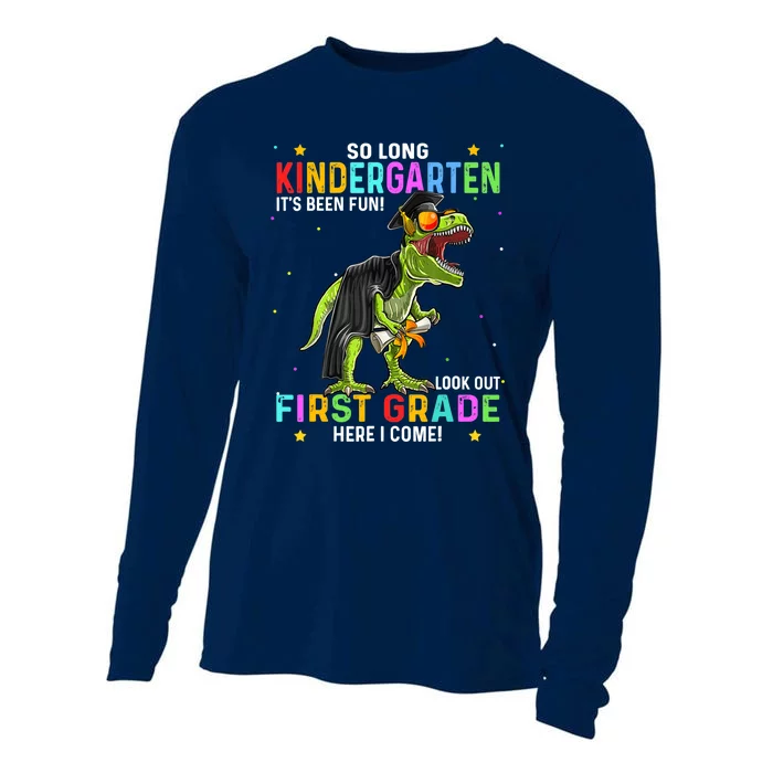 So Long Kindergarten Hello 1st Grade Dinosaur Boy Graduation Cooling Performance Long Sleeve Crew