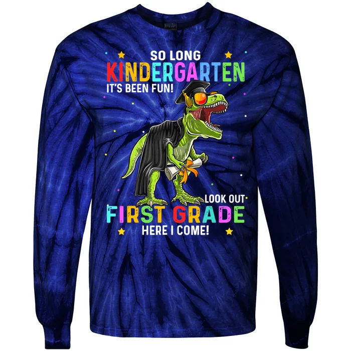 So Long Kindergarten Hello 1st Grade Dinosaur Boy Graduation Tie-Dye Long Sleeve Shirt