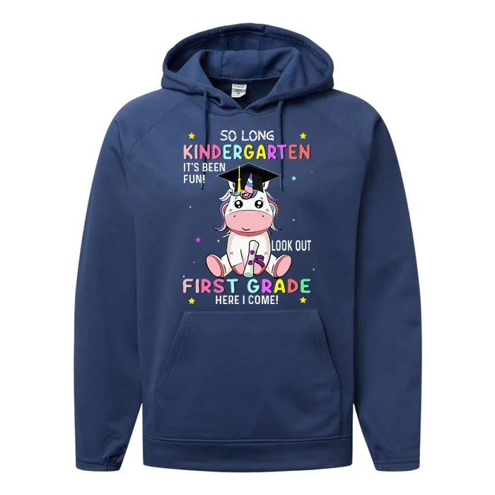 So Long Kindergarten Graduation Class 2024 Unicorn Performance Fleece Hoodie