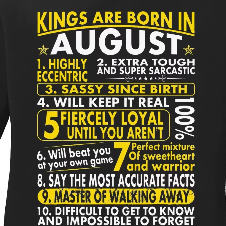 Sassy Loyal Kings Are Born In August Birth Month Ladies Long Sleeve Shirt