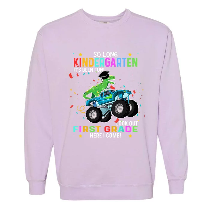 So Long Kindergarten First Day 1st Grade Tgiftrex Monster Truck Meaningful Gift Garment-Dyed Sweatshirt