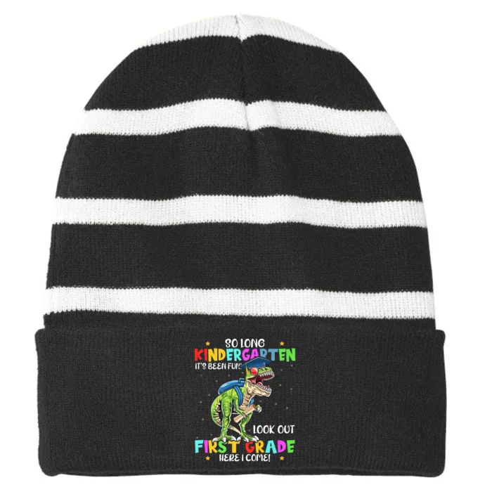 So Long Kindergarten Graduation Class Of Dinosaur Striped Beanie with Solid Band