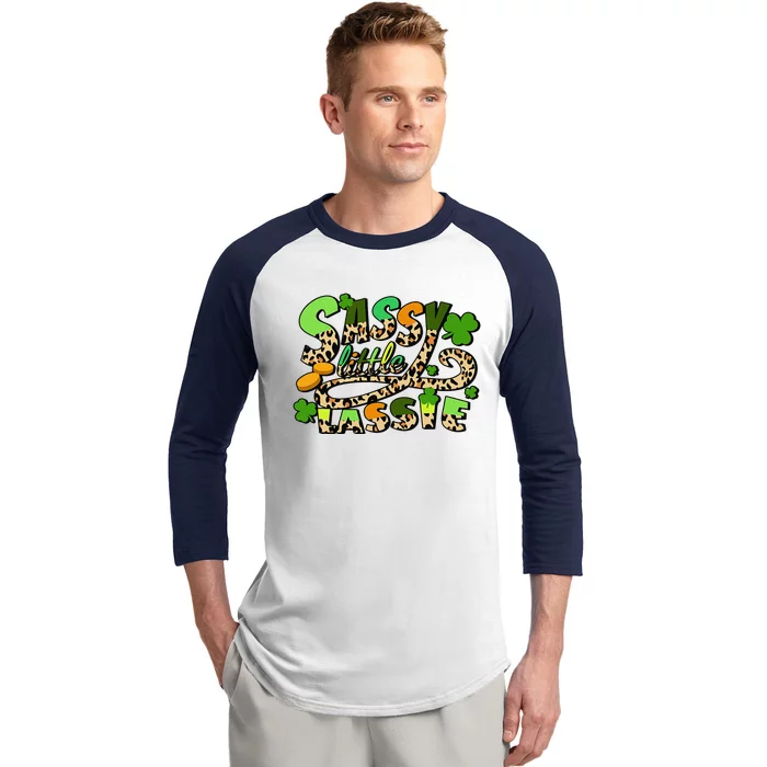 Sassy Little Lassie Shamrock Irish Leopard St. Patricks Day Baseball Sleeve Shirt