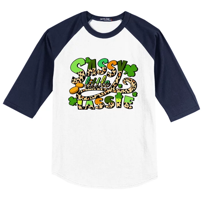 Sassy Little Lassie Shamrock Irish Leopard St. Patricks Day Baseball Sleeve Shirt