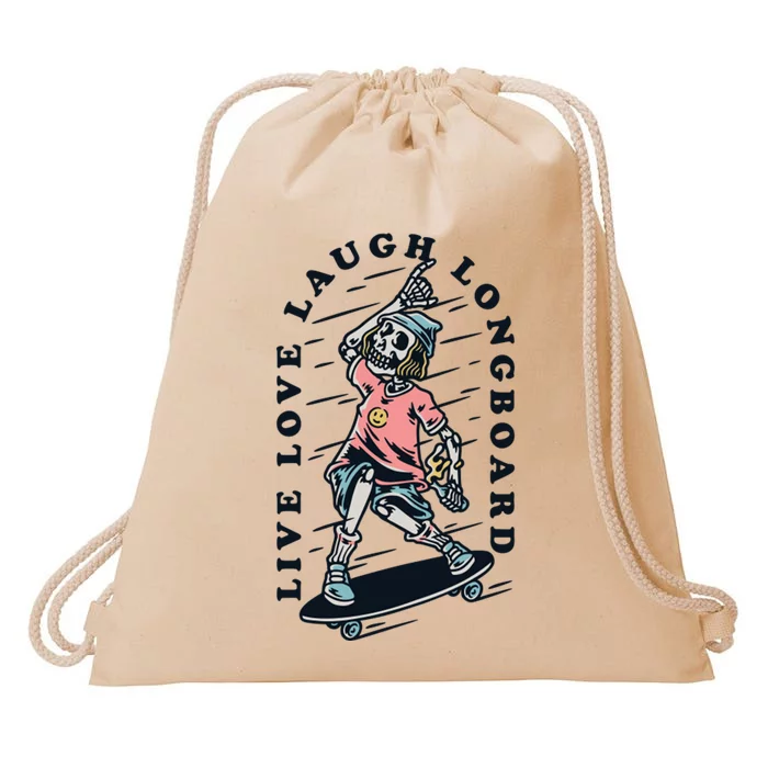 Skeleton Live Love Laugh Longboard Drawstring Bag