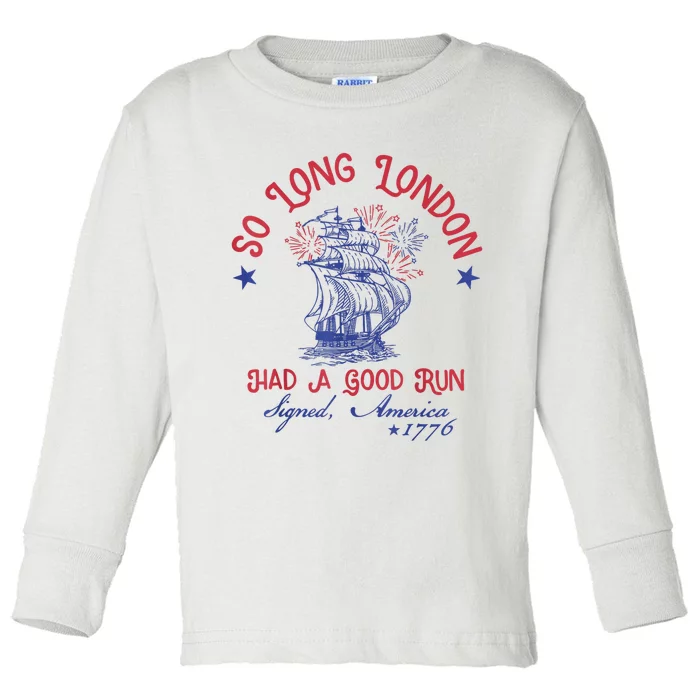 So Long London 4th Of July 1776 Usa Shirts Girl Patriotic Toddler Long Sleeve Shirt