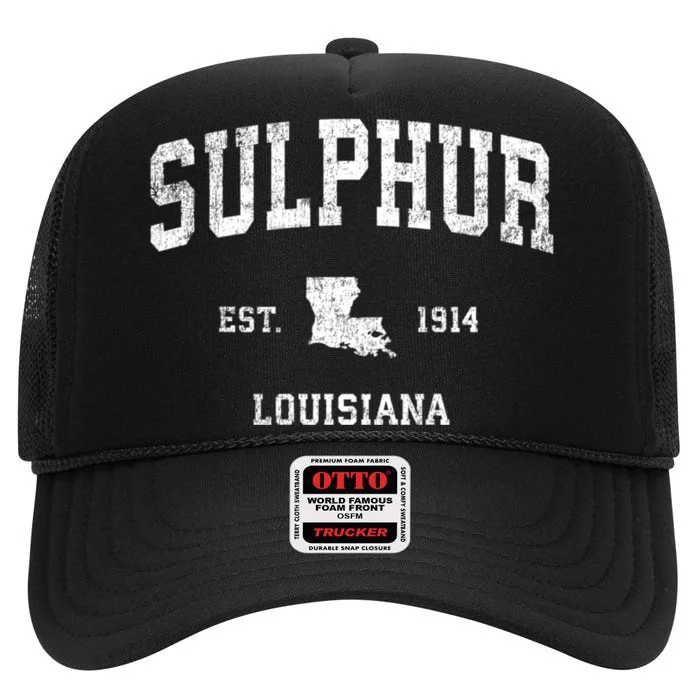 Sulphur Louisiana La Vintage Athletic Sports High Crown Mesh Trucker Hat