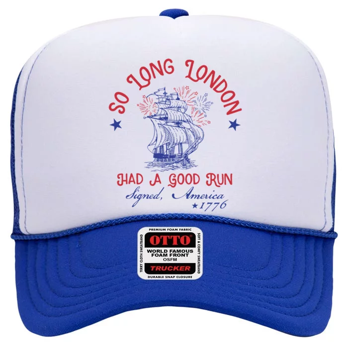 So Long London 4th Of July Patriotic Design High Crown Mesh Trucker Hat