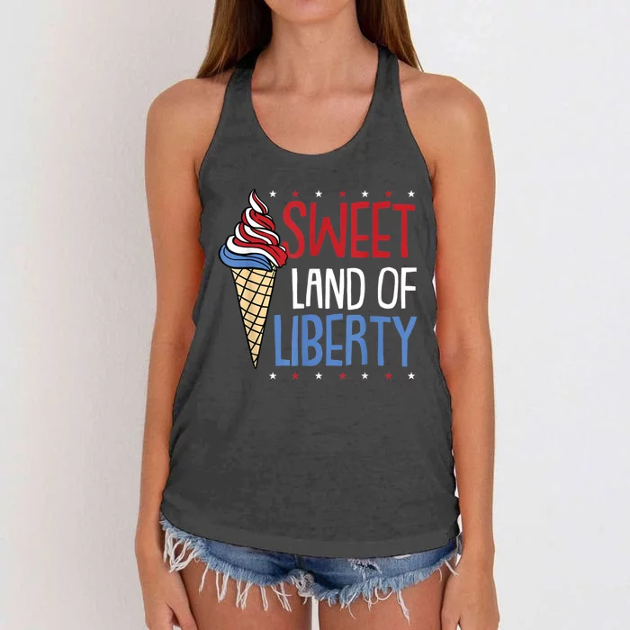 Sweet Land Liberty 4th Of July Cool Patriotic American Women's Knotted Racerback Tank