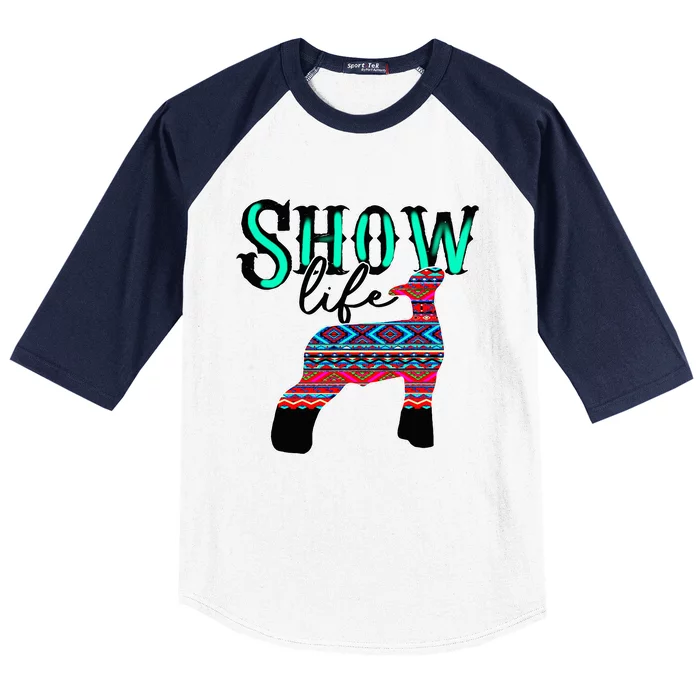 Show Life Livestock Lamb Show Market Aztec Serape Baseball Sleeve Shirt