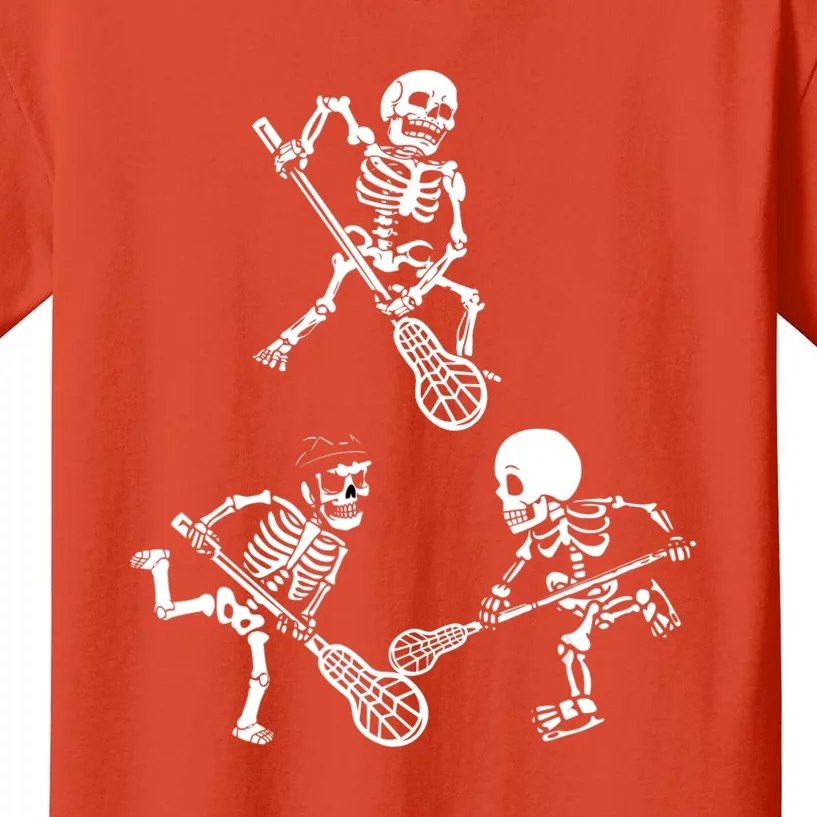 Skeleton Lacrosse Lover Spooky Vibes Halloween Costume Kids T-Shirt