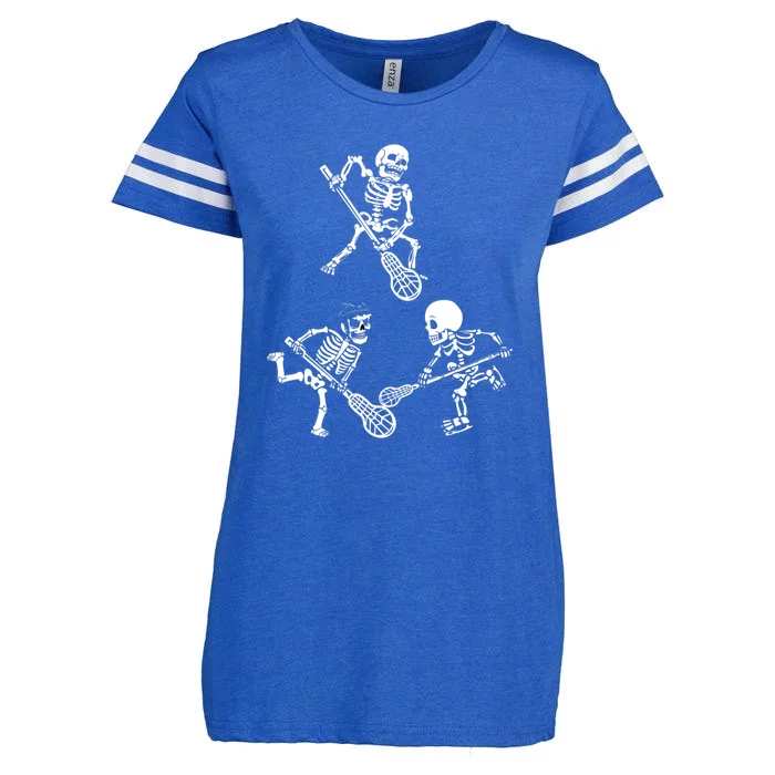 Skeleton Lacrosse Lover Spooky Vibes Halloween Costume Enza Ladies Jersey Football T-Shirt