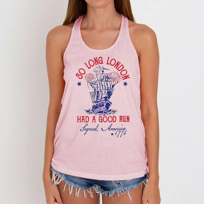 So Long London Funny 4th Of July Design Women's Knotted Racerback Tank