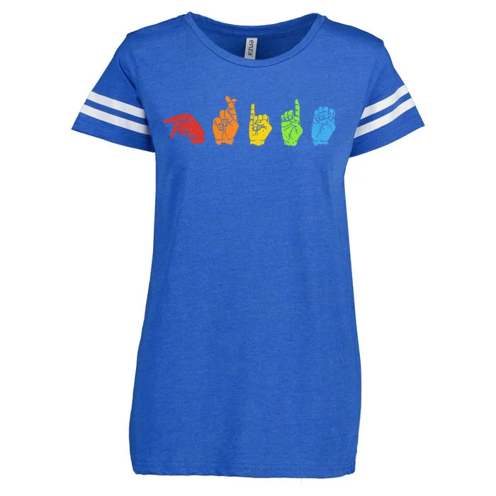 Sign Language LGBTQ Pride Gay Rainbow Deaf ASL Mute Ally Enza Ladies Jersey Football T-Shirt