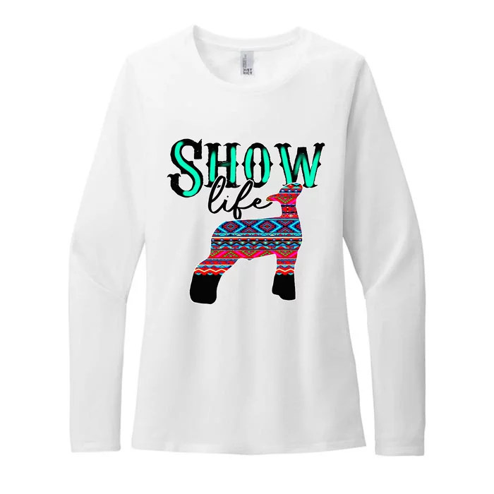 Show Life Livestock Lamb Show Market Aztec Serape Womens CVC Long Sleeve Shirt