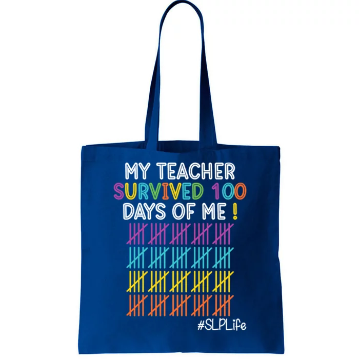 Slp Life My Teacher Survived 100 Days Of Me Cool Gift Tote Bag