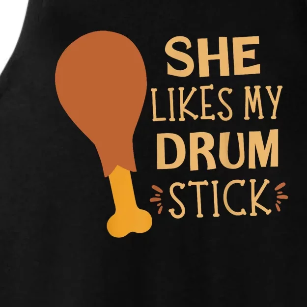 She Likes My Drum Stick Funny Couple Matching Thanksgiving Ladies Tri-Blend Wicking Tank