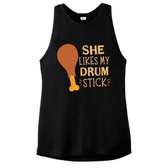 She Likes My Drum Stick Funny Couple Matching Thanksgiving Ladies Tri-Blend Wicking Tank