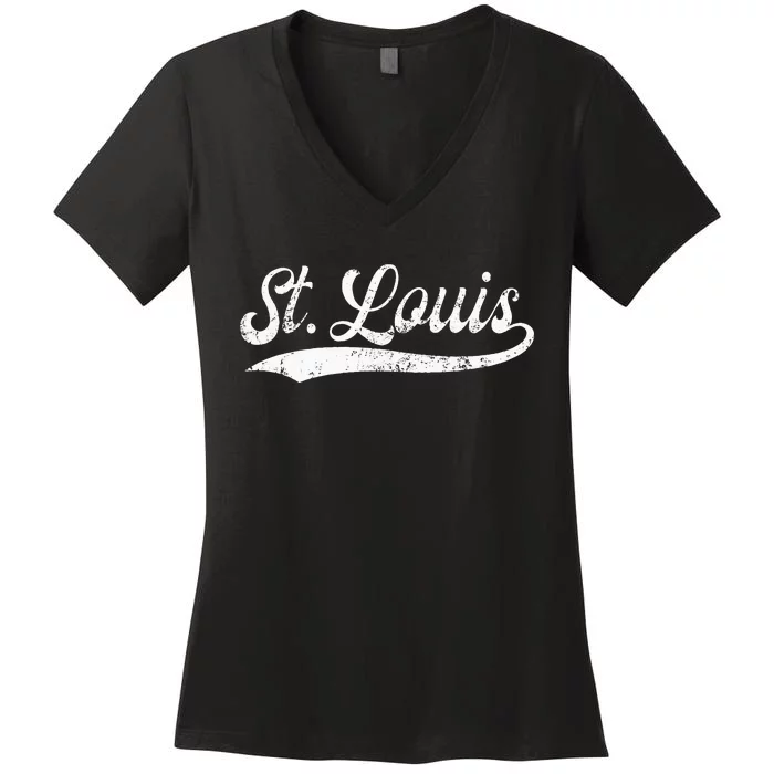 St Louis Missouri Distressed Mo Apparel Women's V-Neck T-Shirt