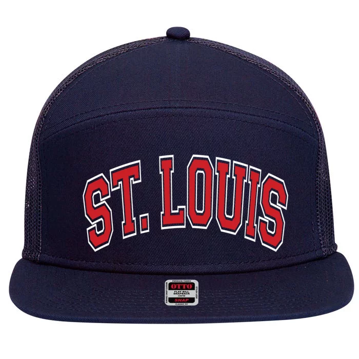 St Louis Missouri Varsity Style Red Text Gift 7 Panel Mesh Trucker Snapback Hat