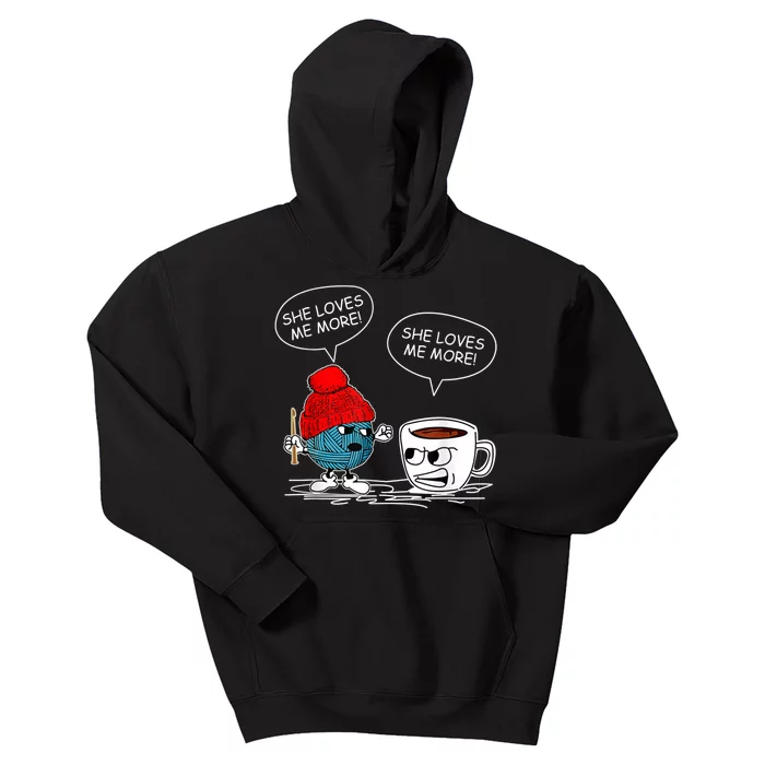 She Loves Me More Crochet Yarn And Coffee Funny Crocheting Kids Hoodie