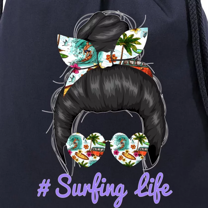 Surfing Life Mom Messy Bun Glasses Mothers Day Funny Gift Drawstring Bag