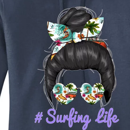 Surfing Life Mom Messy Bun Glasses Mothers Day Funny Gift Women's Pullover Hoodie