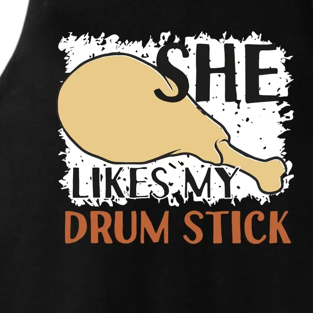 She Likes My Drum Stick Funny Couple Thanksgiving Ladies Tri-Blend Wicking Tank