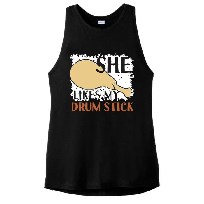 She Likes My Drum Stick Funny Couple Thanksgiving Ladies Tri-Blend Wicking Tank