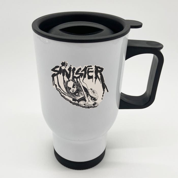 Sinister Lawn Mower White Front & Back Stainless Steel Travel Mug