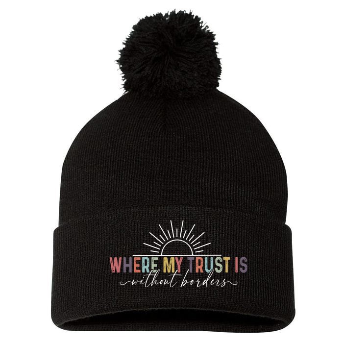 Spirit Lead Me Where My Trust Is Without Borders (Two Sides) Front & Back Pom Pom 12in Knit Beanie