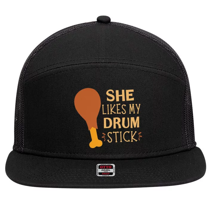 She Likes My Drum Stick Funny Couple Matching 7 Panel Mesh Trucker Snapback Hat